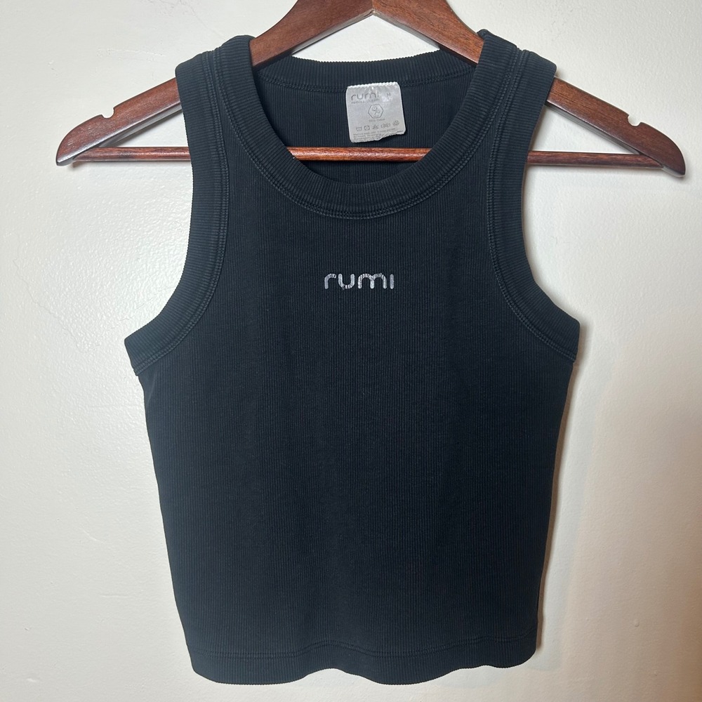 Rumi Ribbed Crop Tank‎ Top Black Sleeveless Athletic Workout Women's Medium